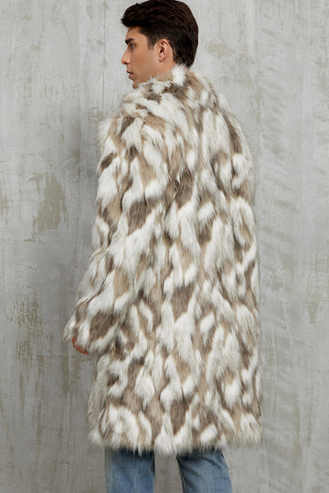 Fausse fourrure grise revers cranté long manteau d’hiver pour homme